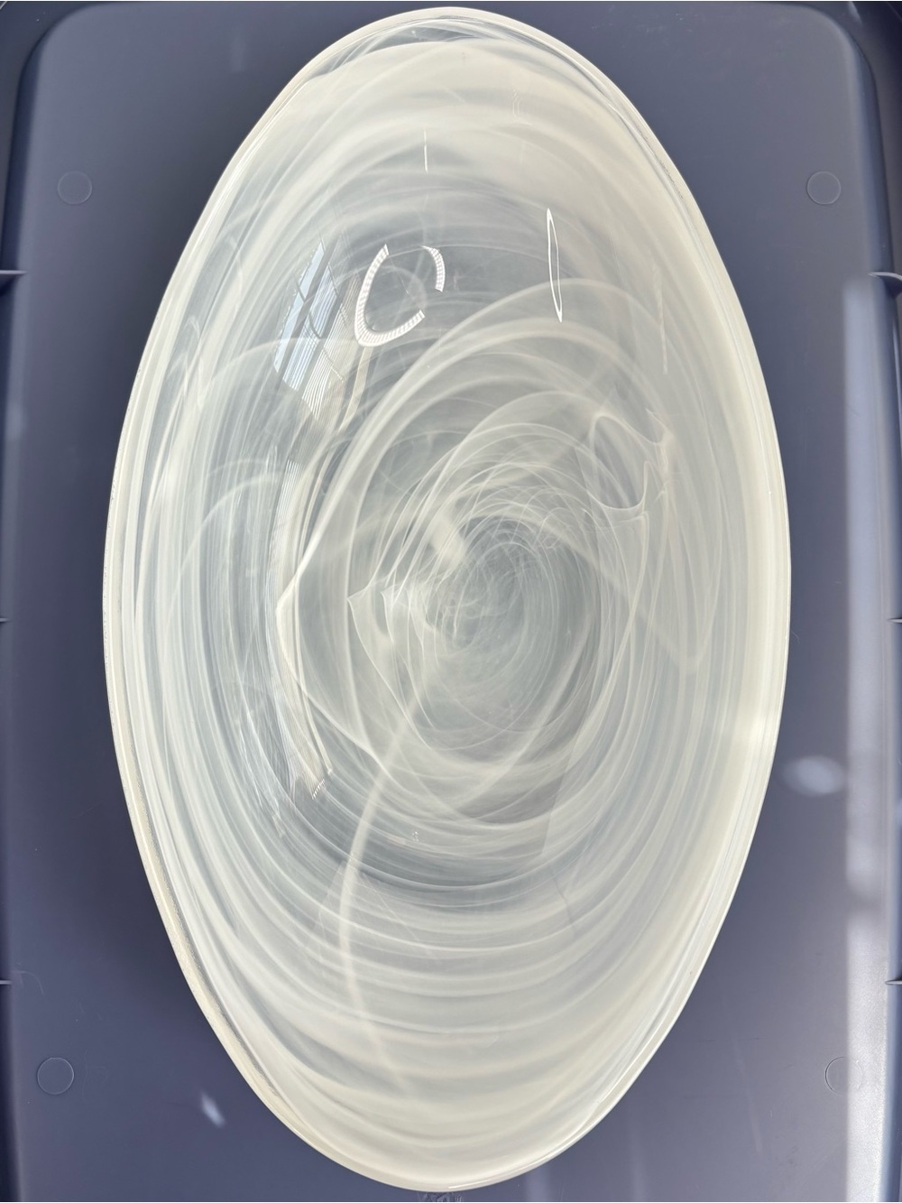 Hand-Blown Swirl Glass Oval 13” Serving Bowl Alabaster White